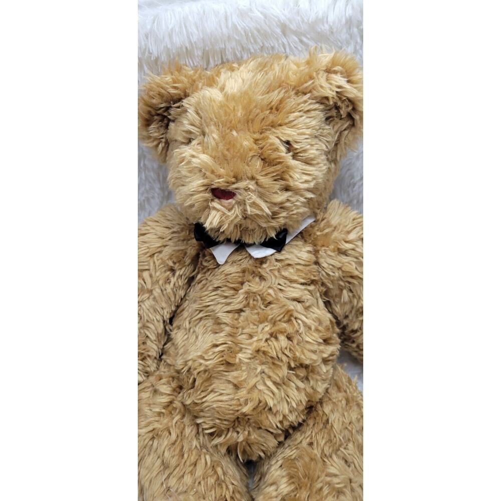 Vermont Teddy Bear Brown Jointed 16" Black Bow Tie Stuffed Plush Vintage 90's